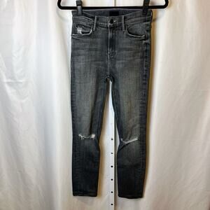 Mother Mid Rise Dazzler Ankle Jeans Size 25 Black Gray Distressed Open Later